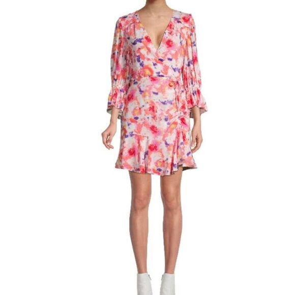 Betsey Johnson pink dress floral side ruched long sleeve size 8 soft girl barbie - Picture 5 of 16